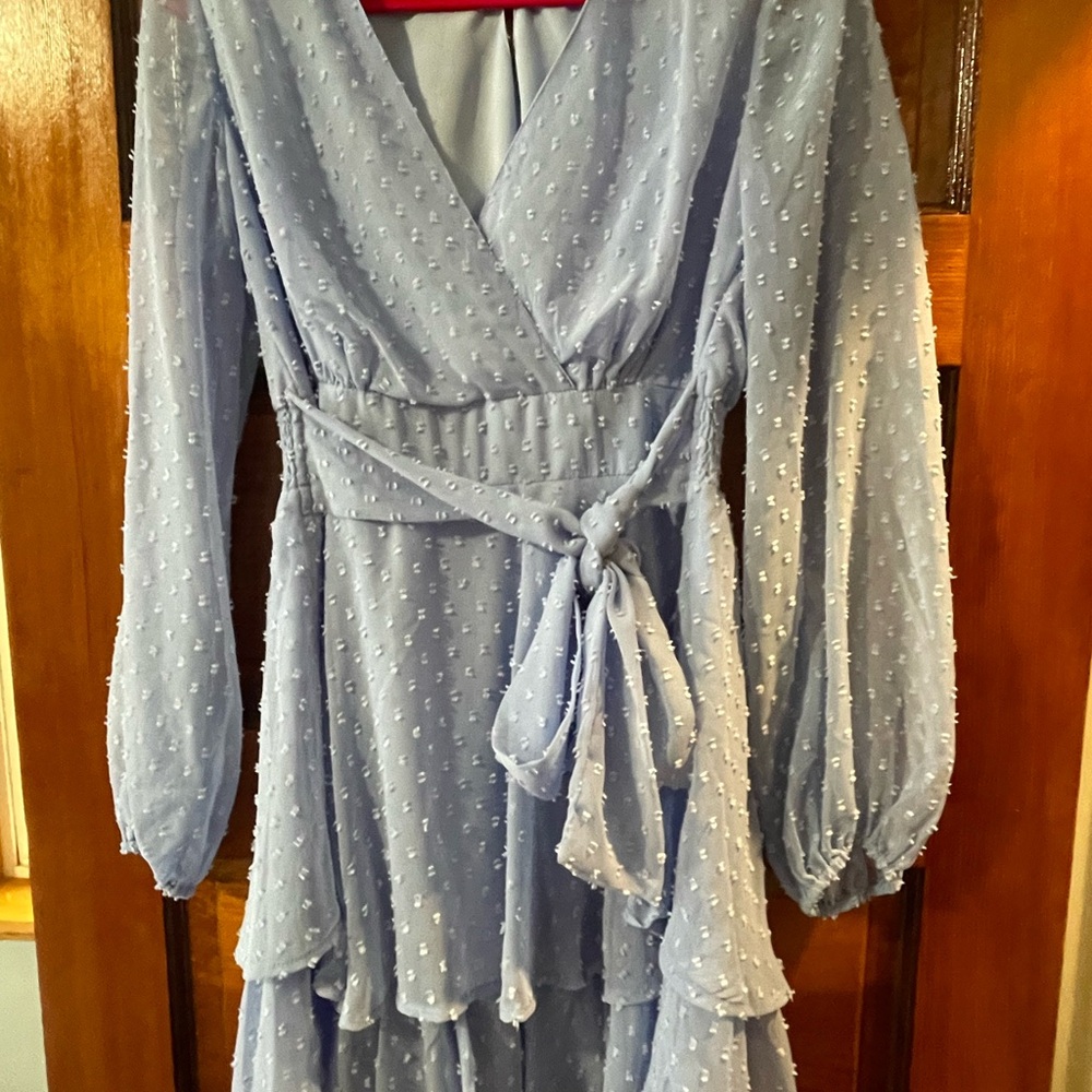 Light Blue Textured Long Sleeve Dress
